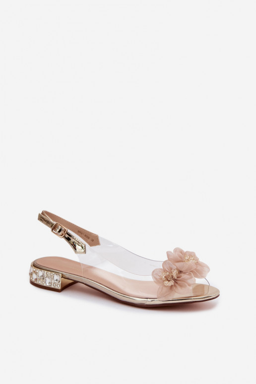 Perregimi sandalen met glanzende gaten I SiateczkoInymi met bloemmotievenami D&A MR61-9006 gouden kleur