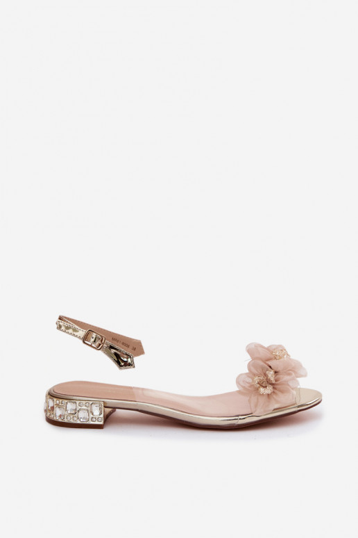 Transparante sandalen met sprankelende steentjes en netten lillemotieven D&A MR61-9006 goud