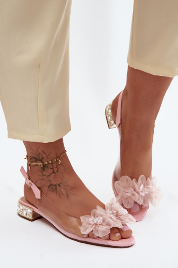 Transparante sandalen met sprankelende steentjes en netten lillemotieven D&A MR61-9006 roze 2