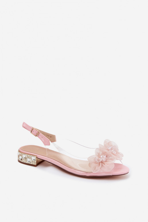 Transparante sandalen met sprankelende steentjes en netten lillemotieven D&A MR61-9006 roze