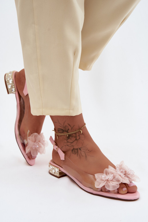 Transparante sandalen met sprankelende steentjes en netten lillemotieven D&A MR61-9006 roze