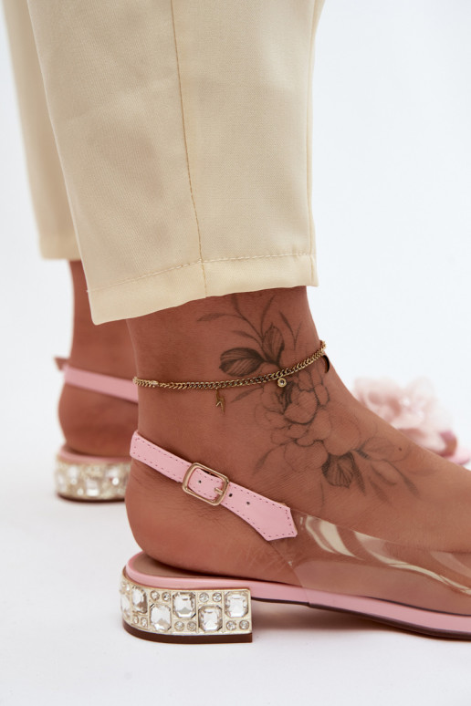 Transparante sandalen met sprankelende steentjes en netten lillemotieven D&A MR61-9006 roze