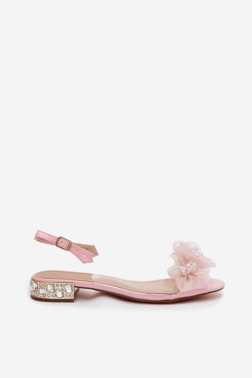Transparante sandalen met sprankelende steentjes en netten lillemotieven D&A MR61-9006 roze
