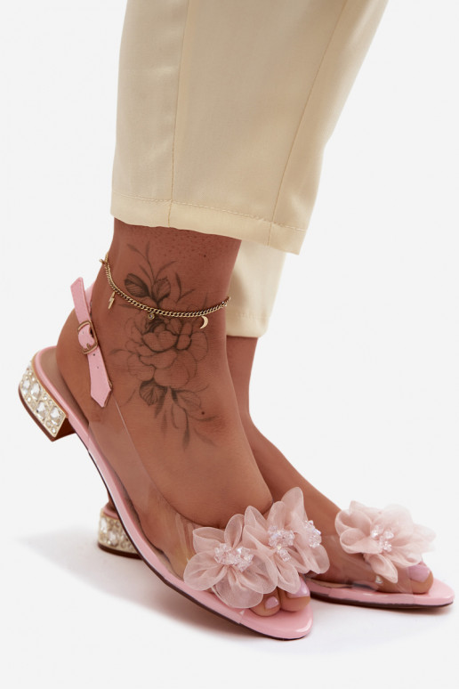 Transparante sandalen met sprankelende steentjes en netten lillemotieven D&A MR61-9006 roze