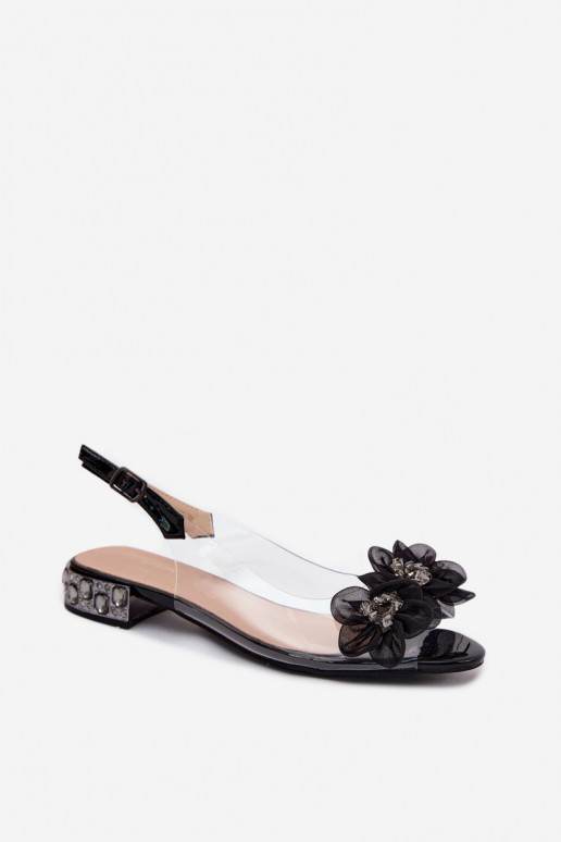 Transparante sandalen met sprankelende steentjes en netten lillemotieven D&A MR61-9006 zwart