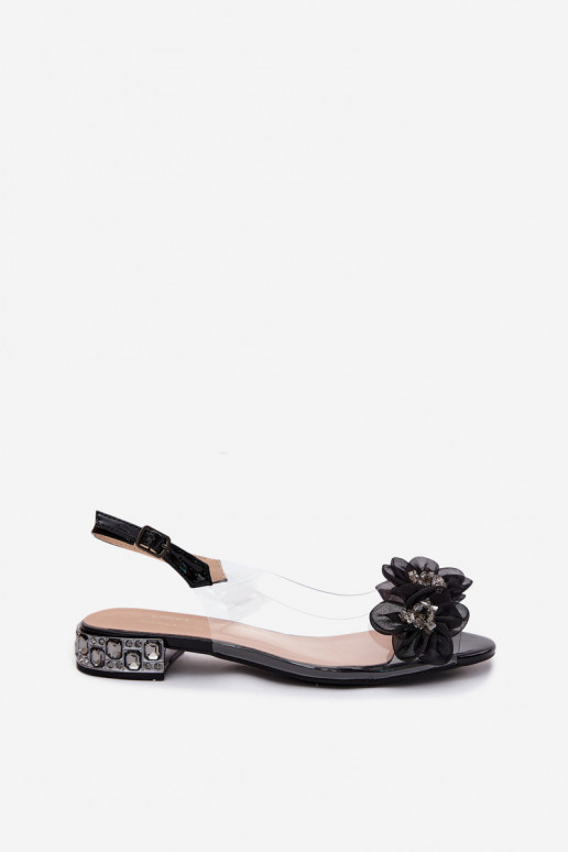 Transparante sandalen met sprankelende steentjes en netten lillemotieven D&A MR61-9006 zwart