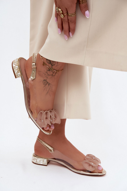 Dames transparante sandalen met sprankelende steentjes D&A MR61-9002 goud