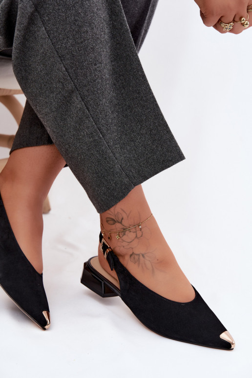 Dames suède sandalen op lage hakken D&A CR61-3050 zwart