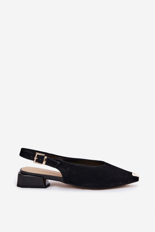 Dames suède sandalen op lage hakken D&A CR61-3050 zwart