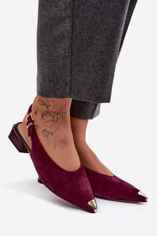 Leer Suède damessandalen Op een lage hak D&A CR61-3050 bordeaux