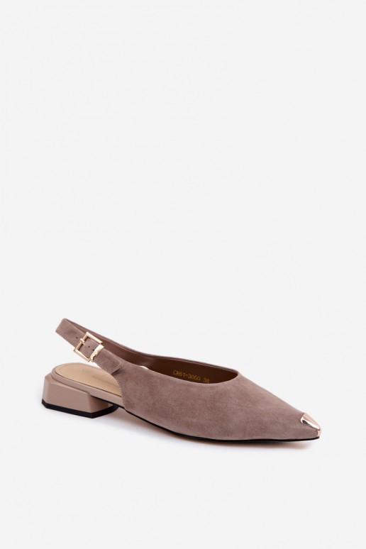 Dames suède sandalen op lage hakken D&A CR61-3050 zand