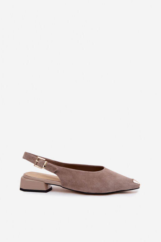Dames suède sandalen op lage hakken D&A CR61-3050 zand