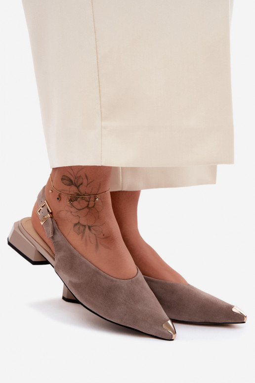 Dames suède sandalen op lage hakken D&A CR61-3050 zand