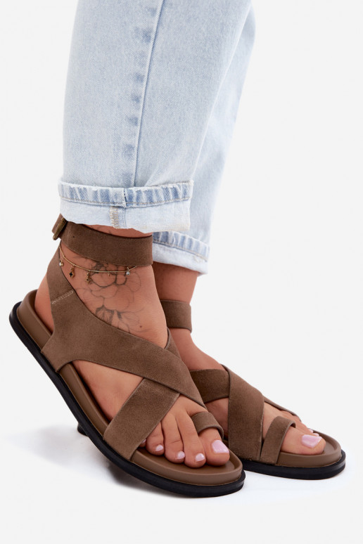 Platte sandalenOpturalnego van suèdeu D&A CR61-3049 beige