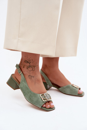 Elegante sandalen met hak in groene faux suede 2