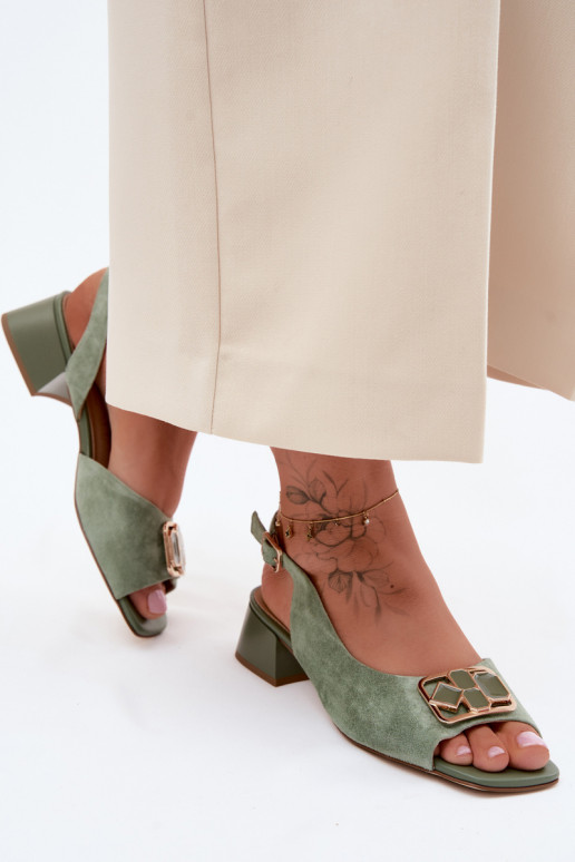 Elegante sandalen met hak in groene faux suede