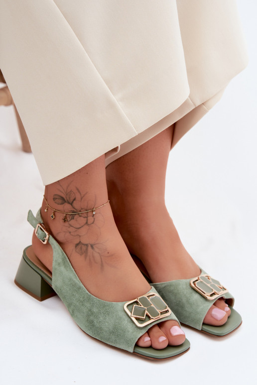 Elegante sandalen met hak in groene faux suede