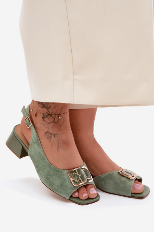 Elegante sandalen met hak in groene faux suede