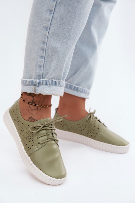 Schoenen met kantdetails in groene Pearla