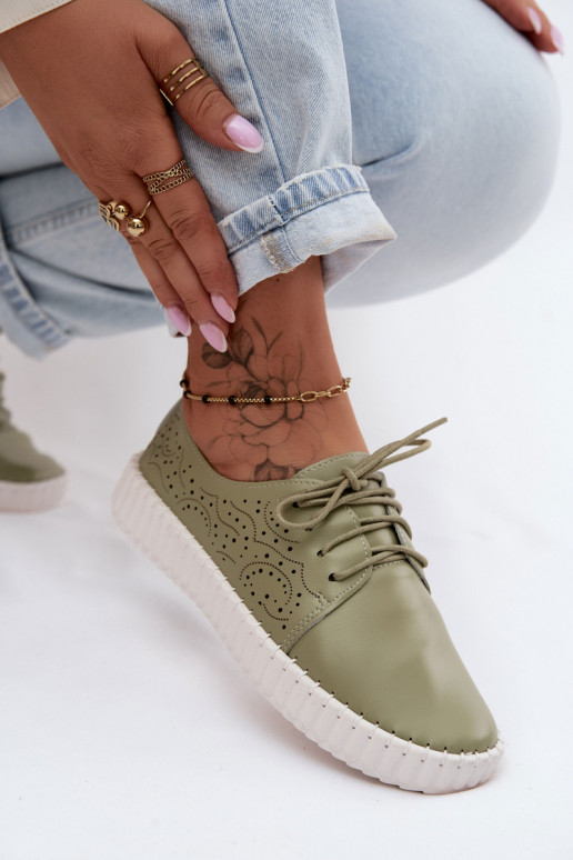 Schoenen met kantdetails in groene Pearla