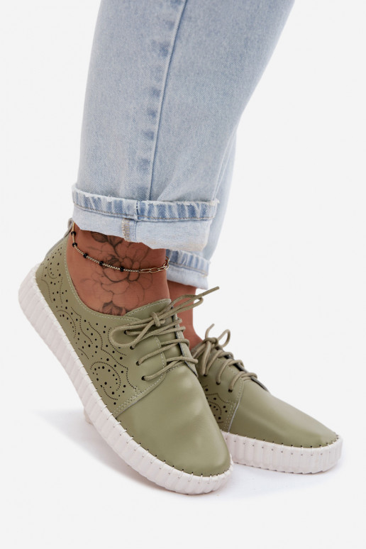 Schoenen met kantdetails in groene Pearla