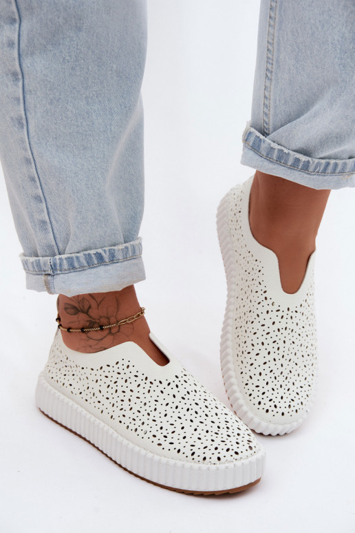 Instap schoenen met kantdetails en platform in wit Glamma