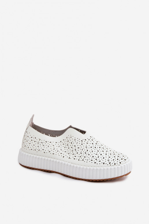 Instap schoenen met kantdetails en platform in wit Glamma