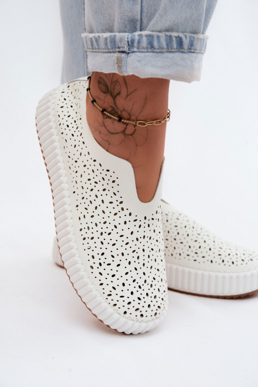 Instap schoenen met kantdetails en platform in wit Glamma