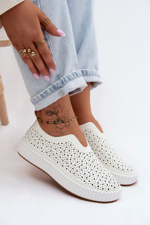 Instap schoenen met kantdetails en platform in wit Glamma