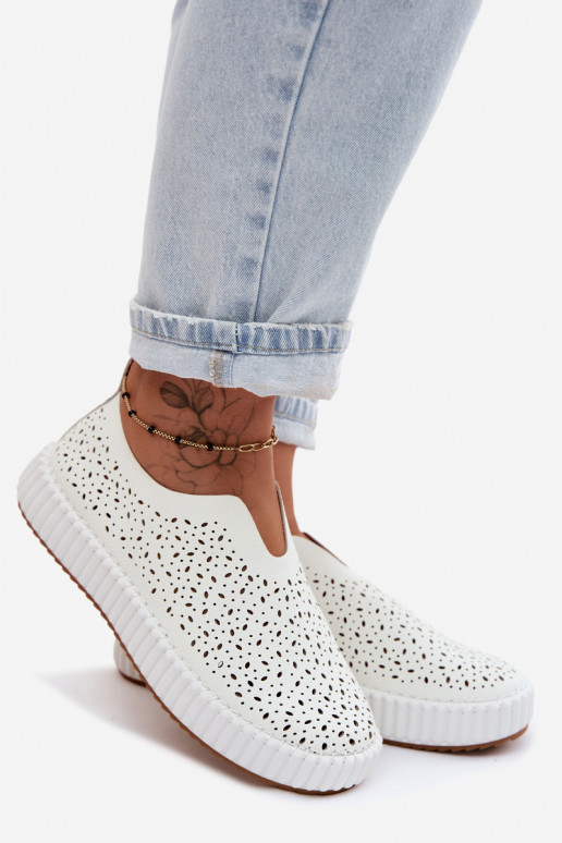 Instap schoenen met kantdetails en platform in wit Glamma