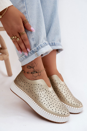 Instap schoenen met kantdetails en platform in goud Glamma