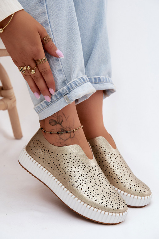 Instap schoenen met kantdetails en platform in goud Glamma