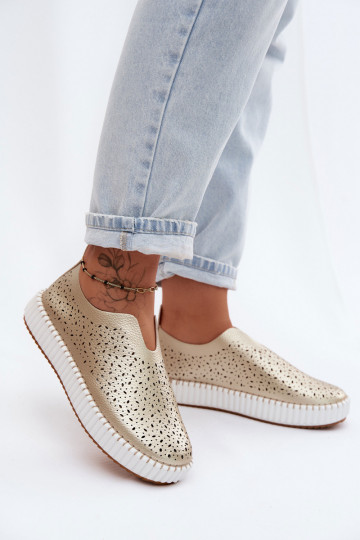 Instap schoenen met kantdetails en platform in goud Glamma 2