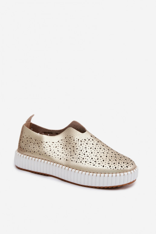 Instap schoenen met kantdetails en platform in goud Glamma