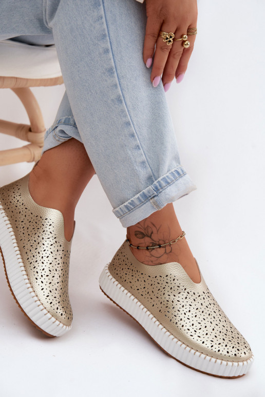 Instap schoenen met kantdetails en platform in goud Glamma