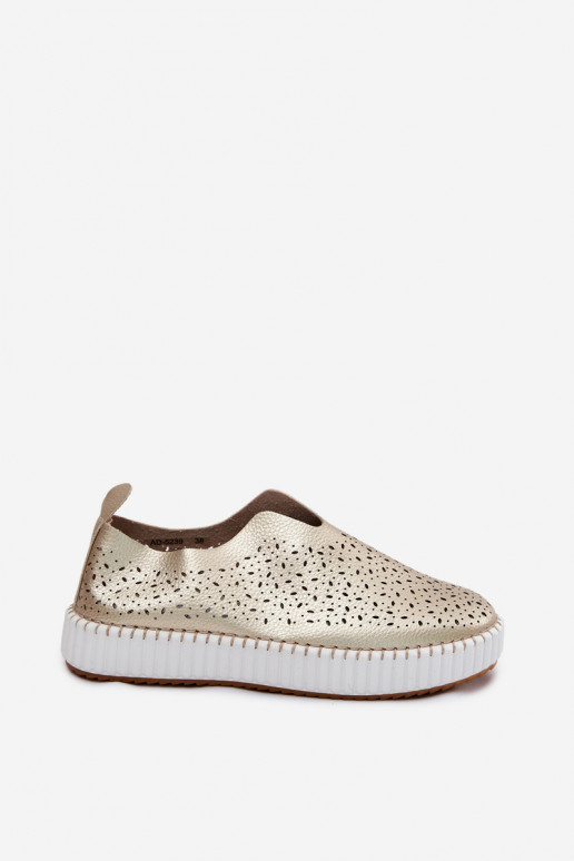 Instap schoenen met kantdetails en platform in goud Glamma