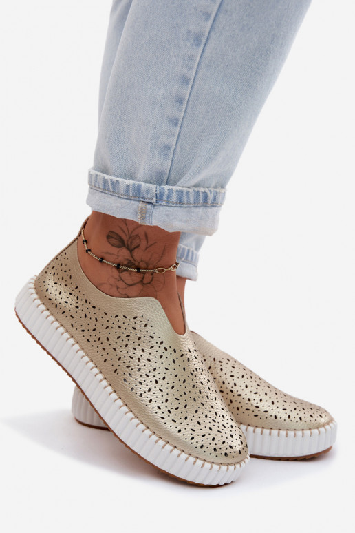 Instap schoenen met kantdetails en platform in goud Glamma