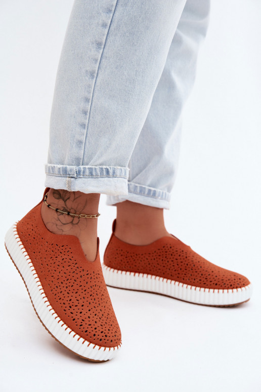 Instap schoenen met kantdetails en platform in oranje Glamma