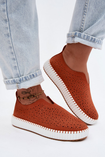 Instap schoenen met kantdetails en platform in oranje Glamma 2
