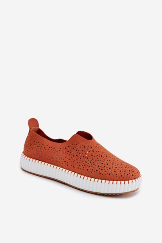 Instap schoenen met kantdetails en platform in oranje Glamma