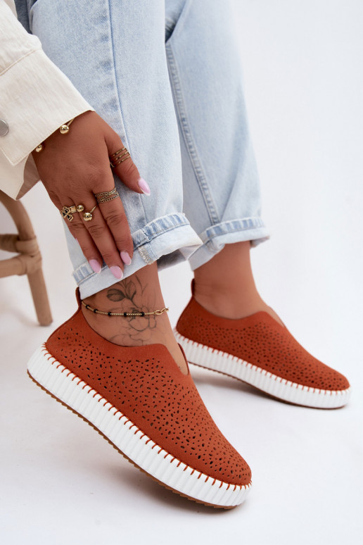 Instap schoenen met kantdetails en platform in oranje Glamma