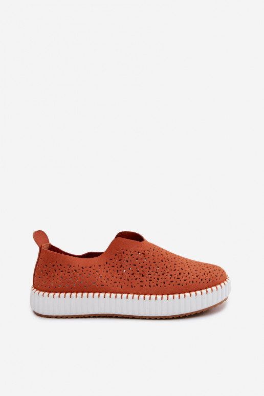 Instap schoenen met kantdetails en platform in oranje Glamma