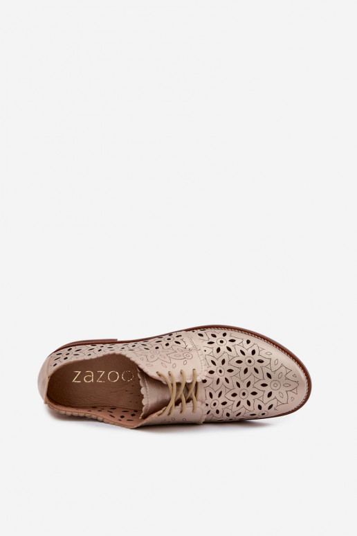 Leren schoenen met kantdetails en brede hakken in goud