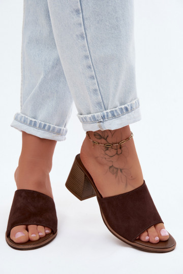 Leer Dames suède pantoffels met hakken Zazoo 40519 CzekoladoIne 2