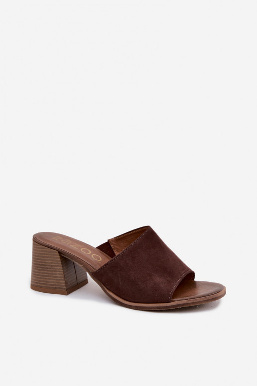 Suède slippers met hak CzekoladoĮe