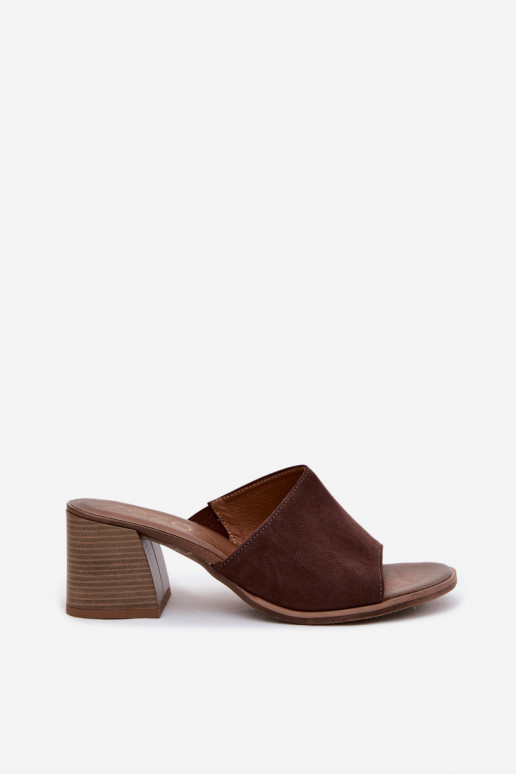 Suède slippers met hak CzekoladoĮe