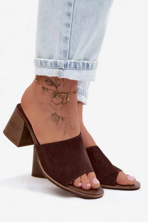 Leer Dames suède pantoffels met hakken Zazoo 40519 CzekoladoIne