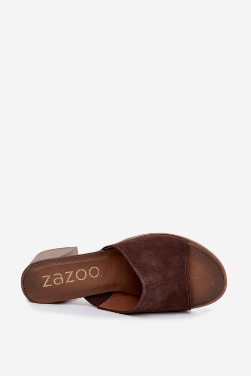 Suède slippers met hak CzekoladoĮe