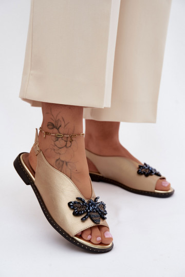 met glans Dames sandalen met ornamenten gelijk aan gouden kleur Russona 2