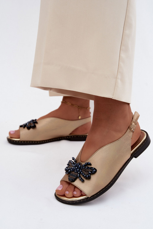 met glans Dames sandalen met ornamenten gelijk aan gouden kleur Russona